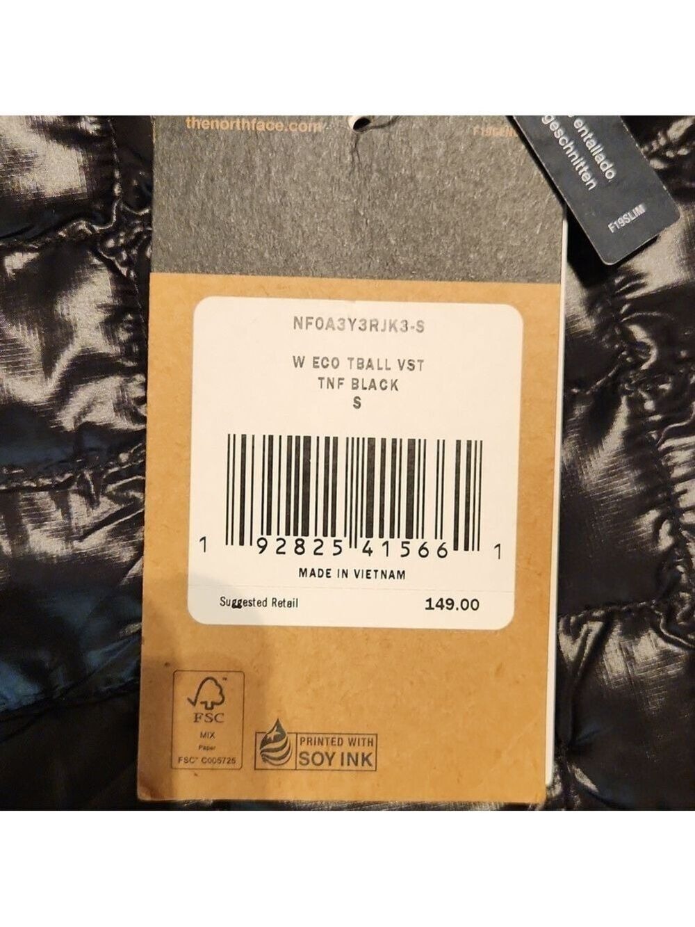 The North Face ThermoBall Eco Black Glossy Quilted Vest (W Size SP Slim Fit) - Picture 8 of 14